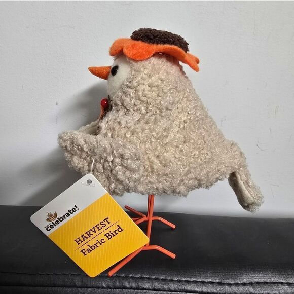 Nwt Harvest Off-White Sherpa Fabric Bird with Flower Hat Tabletop Decor, 7" - Picture 7 of 8